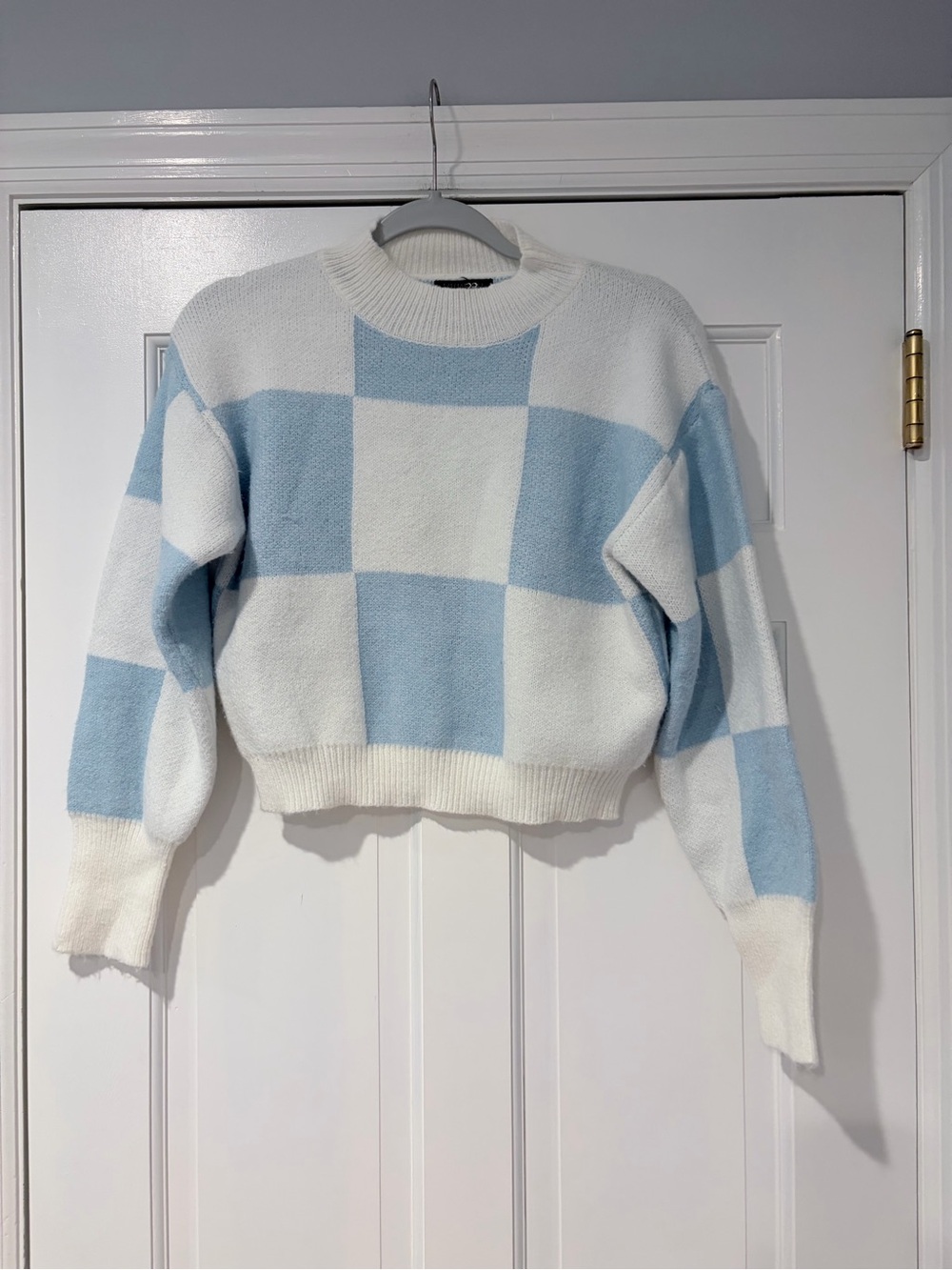 Papermoon Pastel Blue and White Check Crewneck Sweater
